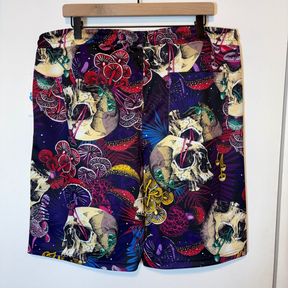 NEW Fresh Prints of Bel-Air Men's Shorts XL Black Multi Skull Mushroom Graphic - Picture 3 of 7